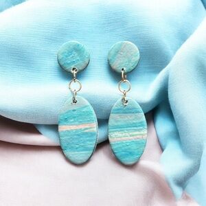 Polymer clay Chic Turquoise Oval Drop Earrings